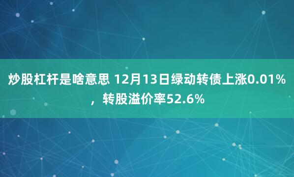 炒股杠杆是啥意思 12月13日绿动转债上涨0.01%，转股溢价率52.6%