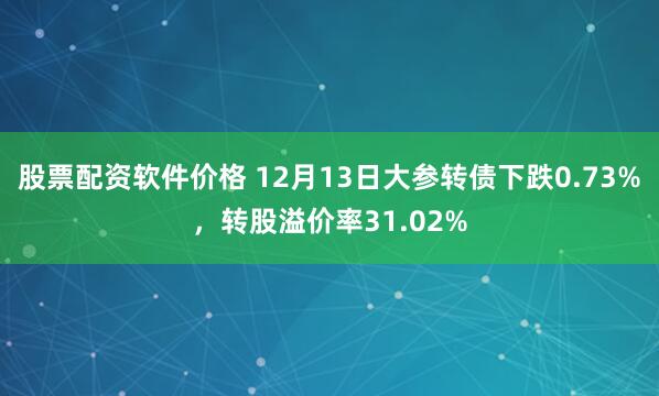 股票配资软件价格 12月13日大参转债下跌0.73%，转股溢价率31.02%