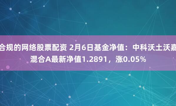 合规的网络股票配资 2月6日基金净值：中科沃土沃嘉混合A最新净值1.2891，涨0.05%